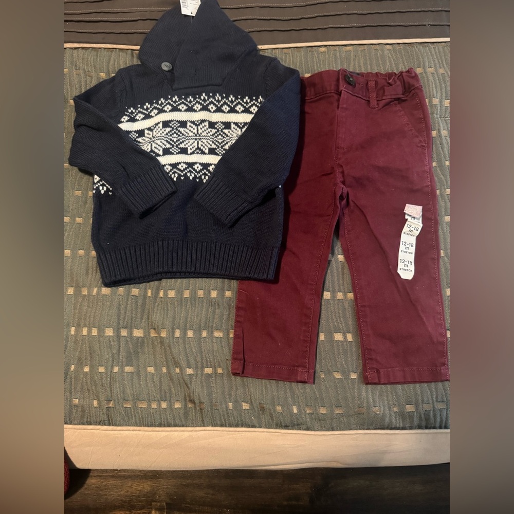 Navy Sweater and Burgundy Pants Set boys